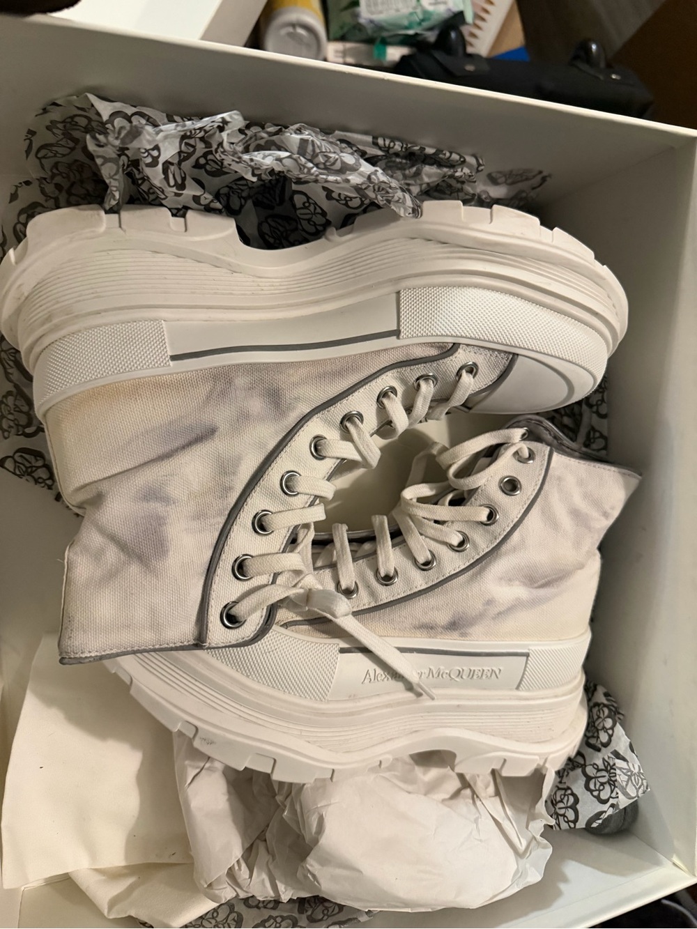 Alexander McQueen Off-White Canvas Platform High-Top Sneakers